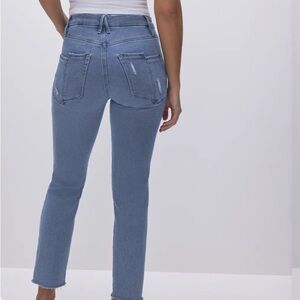 Good American Raw Hem Straight Jeans, Organic Cotton, Stretchy, Slightly Cropped
